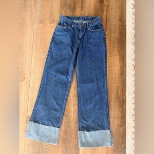 SHEIN Two-Tone Blue Boyfriend Jeans Longs